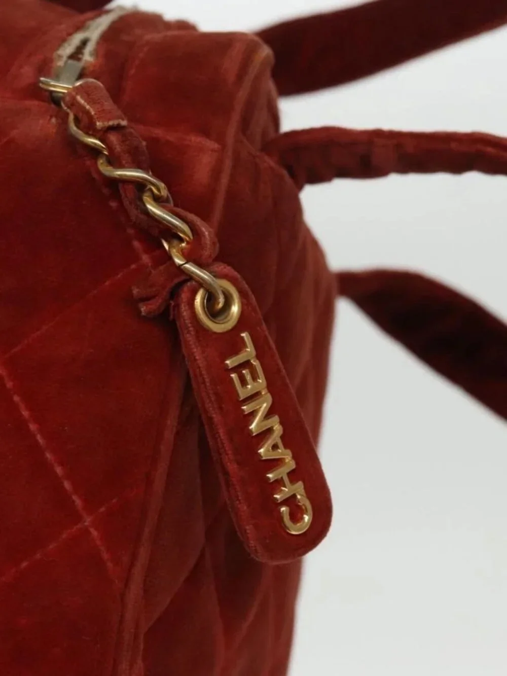 CHANEL Matelasse Hand Bag Velor Orange Gold CC Auth bs19395